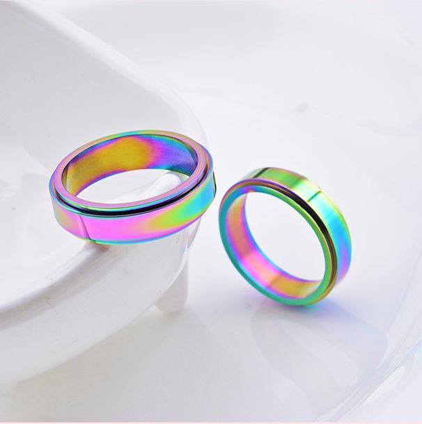 Titanium steel colorful rotating ring dazzling rainbow ring _ipsvogv.com