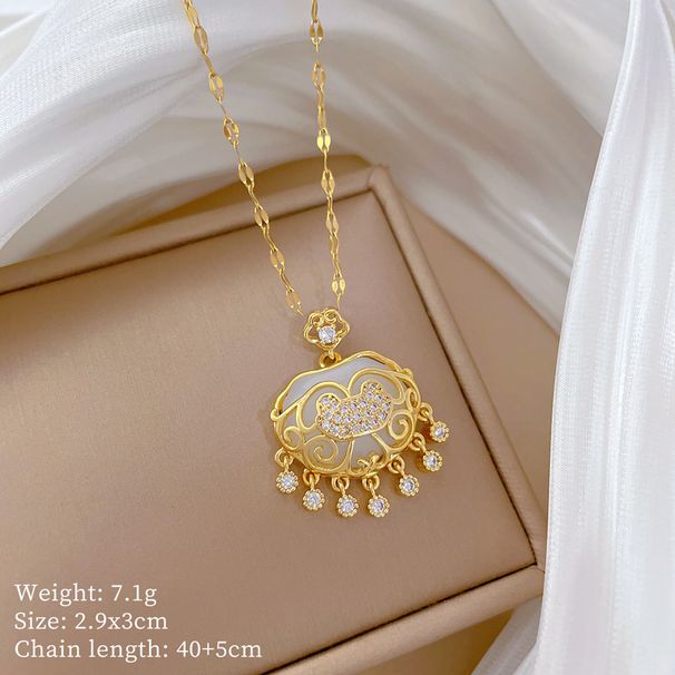 Steel 【 Titanium 】 Tassel Auspicious Lock Light Luxury Temperament Gorgeous Full Diamond Necklace Women's Versatile 【 】_ipsvogv.com