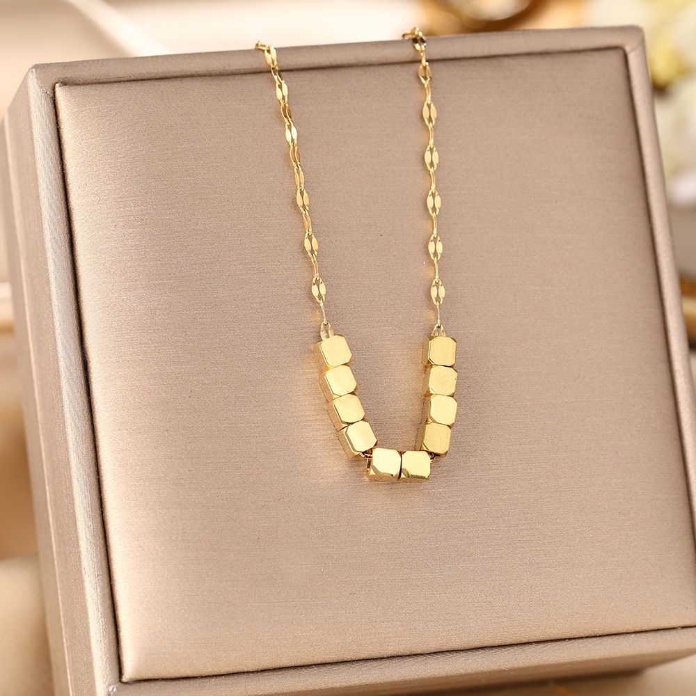Korean Style Fashionable Titanium Steel Necklace For Women, With A Light Luxury High-end Feel. Eight Sided Wealth Block_ipsvogv.com