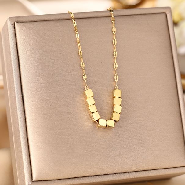 Korean Style Fashionable Titanium Steel Necklace For Women, With A Light Luxury High-end Feel. Eight Sided Wealth Block_ipsvogv.com