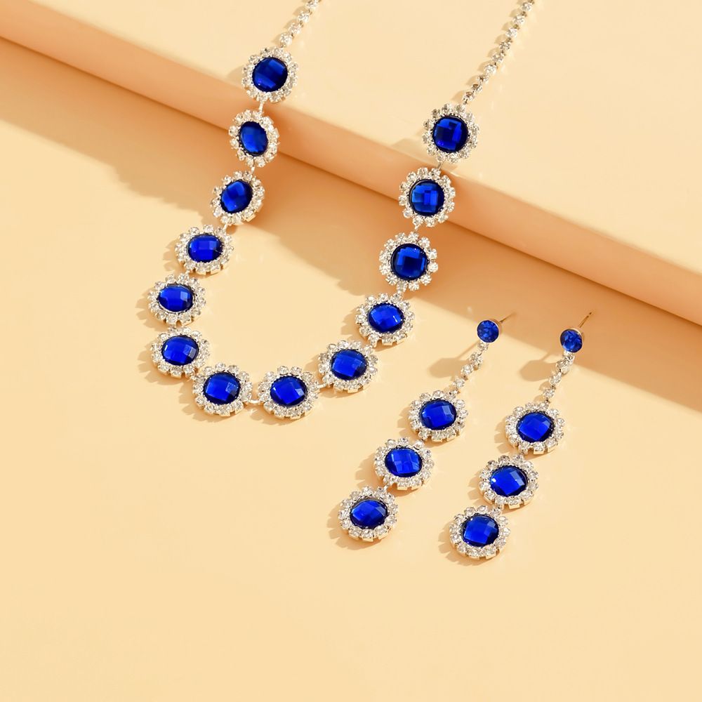 New Wedding Photography Women's Clothing Accessories Blue Earrings Necklace Set 610_ipsvogv.com