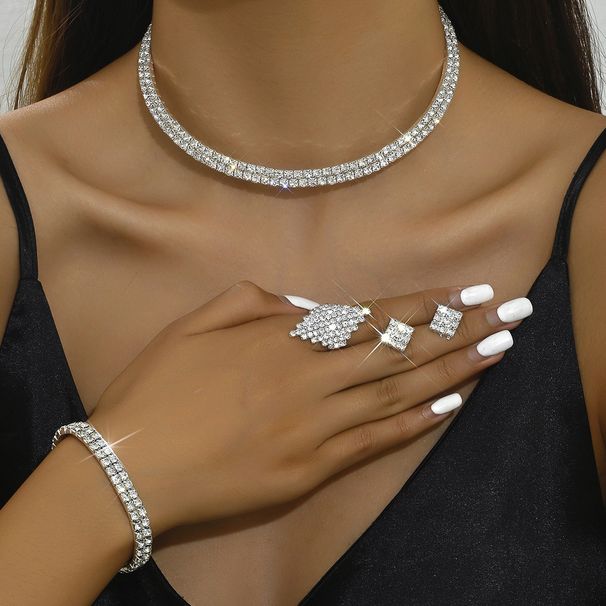 Bridal Hot Sale Accessories Wedding Dress Jewelry Choker Earrings Bracelet Ring Set_ipsvogv.com