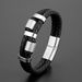 Punk woven stainless steel charm men's leather rope bracelet jewelry_ipsvogv.com