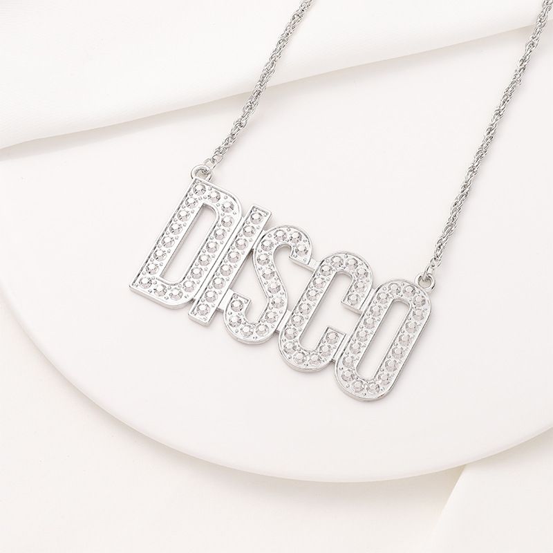 DISCO hip hop exaggerated gold necklace Disco simulated diamond necklace_ipsvogv.com