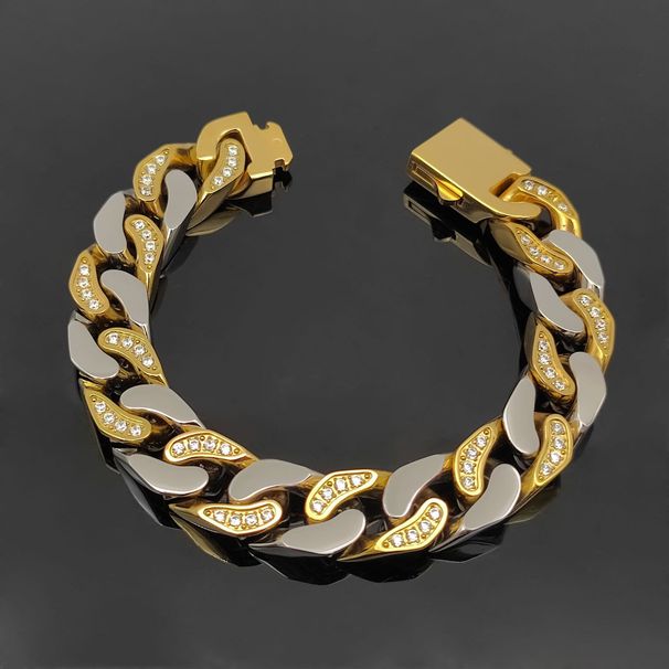 Men's Jewelry Bracelet Jewelry Single Side Diamond Hip Hop Cuban Chain Stainless Steel Bracelet Jewelry_ipsvogv.com