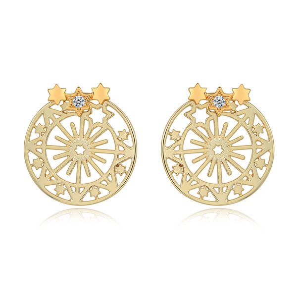 Unisex simple and fashionable wheel earrings, inlaid with zircon and real gold plated jewelry, detachable star shaped flower slippers_ipsvogv.com