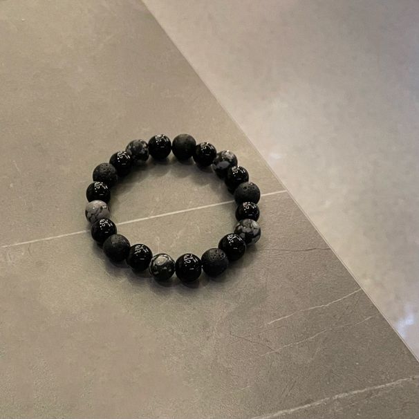 Volcano Stone Black Beaded Men's Bracelet Premium Retro Niche Obsidian Cold Beads Couple Bracelet Plate Play_ipsvogv.com