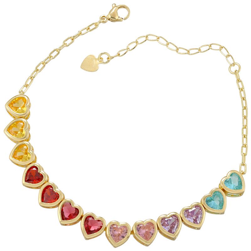 Light Luxury With Colored Diamond Bracelet Necklace, Elegant And Beautiful Heart-shaped Peach Heart Jewelry Set_ipsvogv.com