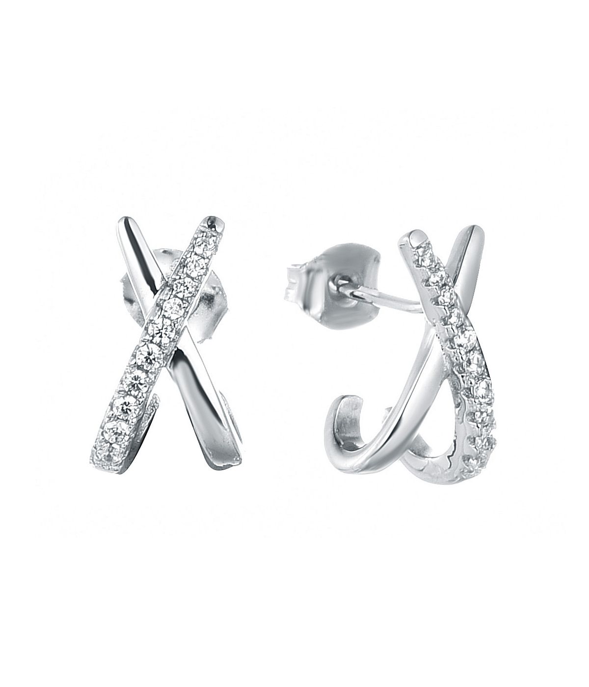 Geometric cross X zircon earrings s925 silver plated rose gold earrings female jewelry silver jewelry_ipsvogv.com