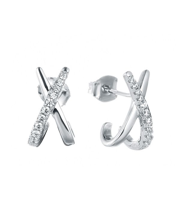 Geometric cross X zircon earrings s925 silver plated rose gold earrings female jewelry silver jewelry_ipsvogv.com