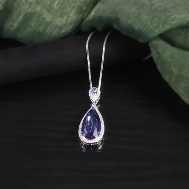Water Drop Pear Shaped Gemstone Pendant S925 Sterling Silver Inlaid With Colored Crystal Necklace Fashion Necklace Pendant_ipsvogv.com