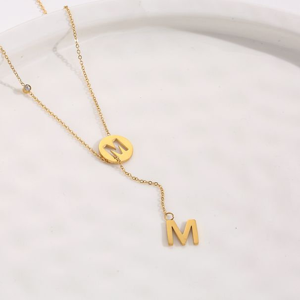 Titanium Steel English Letter M Necklace Female INS Cold Fashion Simple Tassel Collar C Forest Series Mesh Red_ipsvogv.com