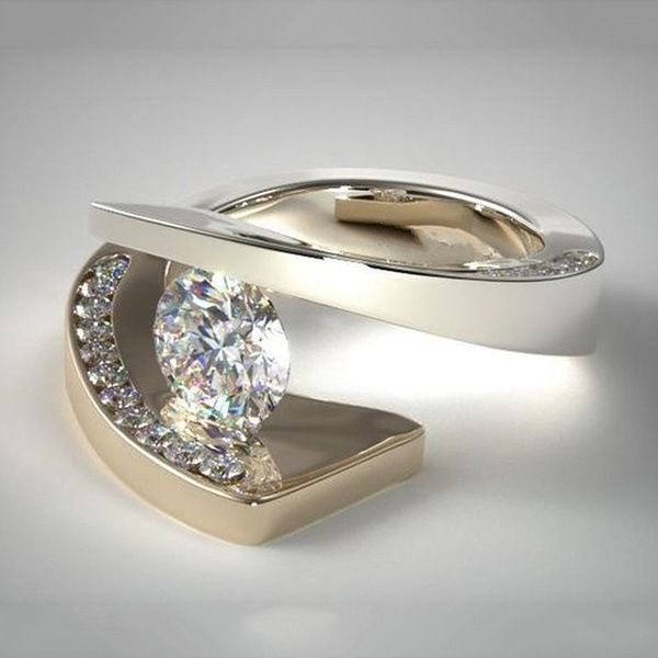 Sanjie's New Diamond Studded Simulated Plated With Color Separation Engagement Ring_ipsvogv.com