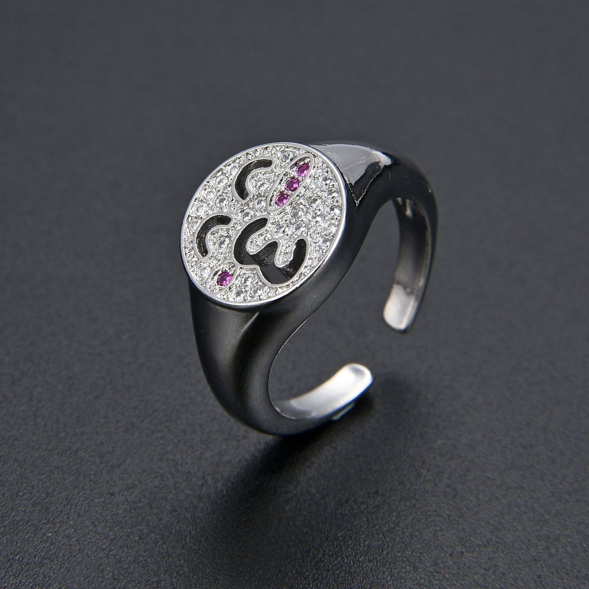 Unisex Fashion Personality Copper Plated Gold Micro Inlaid Zircon Expression Ring Female Hip Hop Style Trendy Ring Accessories_ipsvogv.com