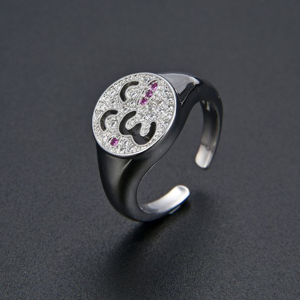 Unisex Fashion Personality Copper Plated Gold Micro Inlaid Zircon Expression Ring Female Hip Hop Style Trendy Ring Accessories_ipsvogv.com