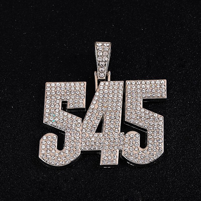 Hip Hop Shiny Cuban Chain Exaggerated Number Graphic Full Diamond Pendant Necklace_ipsvogv.com