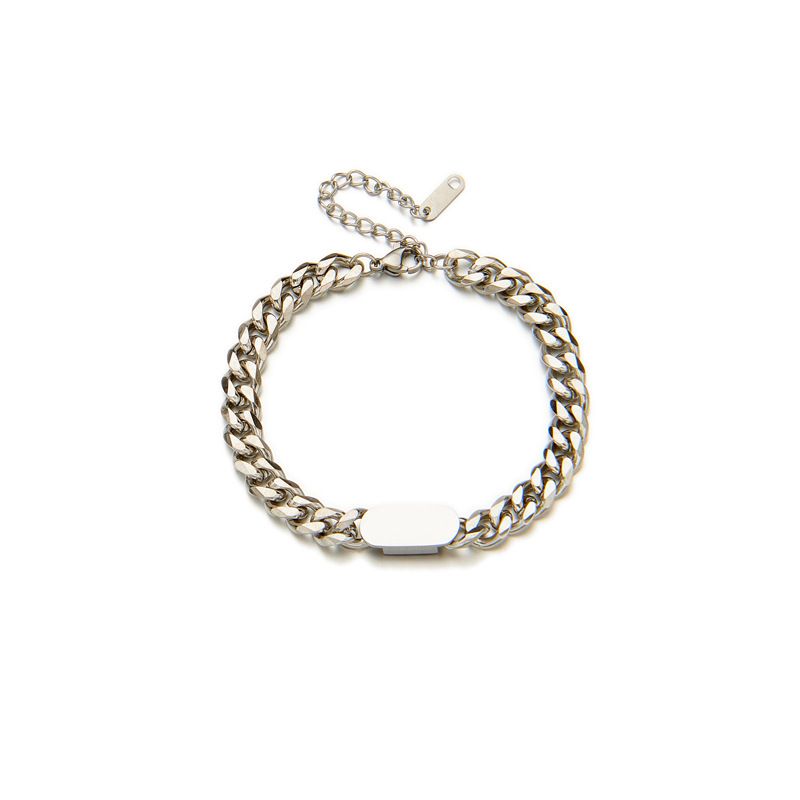European and American all-match gold titanium steel hip-hop women's and men's thick necklace bracelet cold and simple high-end jewelry set_ipsvogv.com