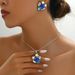 Fashion OL inlaid earrings necklace set with personalized flower petal design, long collarbone chain accessory_ipsvogv.com