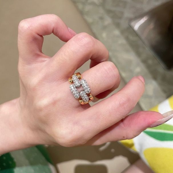 Light Luxury, High-end Feel, Dense Inlaid Cuban Chain Diamond Ring, Fashionable Personality, Unique Temperament,_ipsvogv.com
