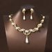 Pearl Necklace Earring Set For Women's Fashionable Temperament, Alloy Droplet Shaped Bride Dress Accessories_ipsvogv.com