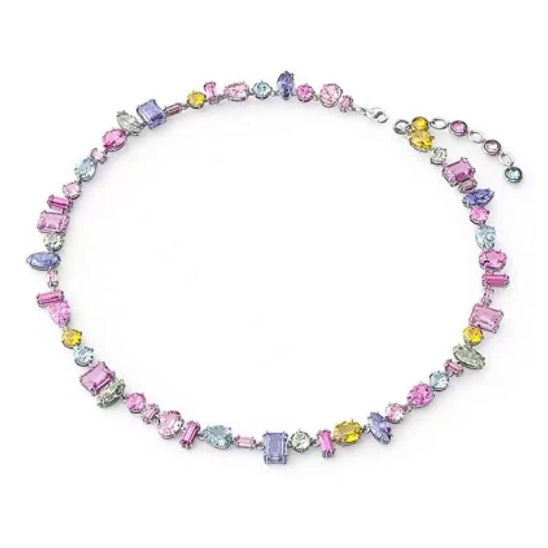 Rainbow Color Streamer Candy Necklace Female Lock Element Crystal Bone Chain_ipsvogv.com