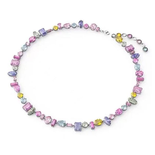 Rainbow Color Streamer Candy Necklace Female Lock Element Crystal Bone Chain_ipsvogv.com