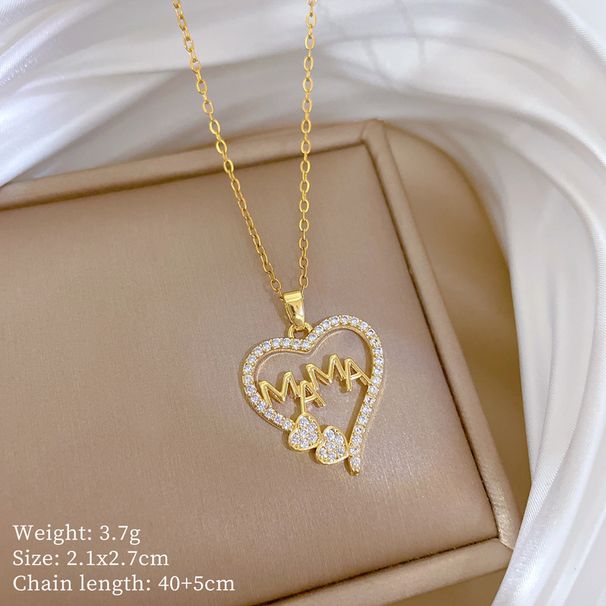 】 Love 【 Mom Zircon Light Luxury Charm Gorgeous Full Diamond Necklace Women's Versatile Clavicle Titanium Steel Chain 【 】_ipsvogv.com