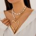 Wind Sweet Cool Exaggerated Big Love Metal Chain Double Layer Baroque Pearl Necklace_ipsvogv.com