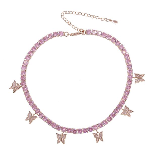 Women's Jewelry White Zircon Tennis Chain Necklace Tennis Choker Butterfly Pendant Adjustable 32+10_ipsvogv.com