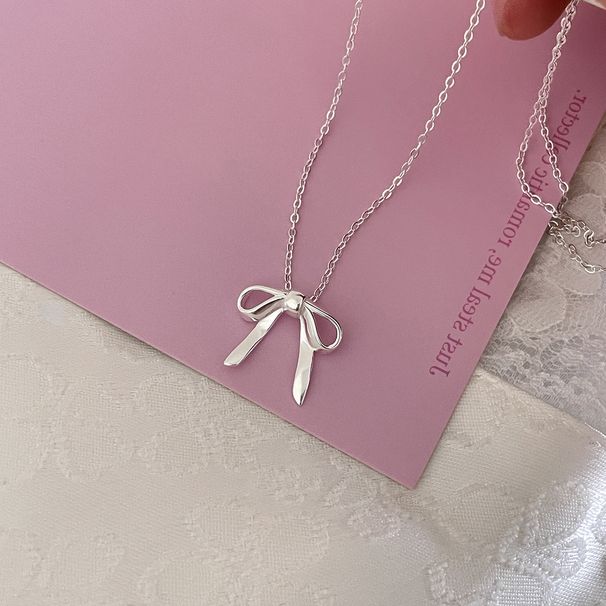 Sterling Silver Ribbon Bow Necklace For Women, Exquisite Sweet Gentle Temperament Choker, Light Luxury High-end Clavicle_ipsvogv.com
