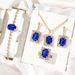 Crystal inlaid suit square necklace bracelet earrings ring four-piece bridal jewelry_ipsvogv.com
