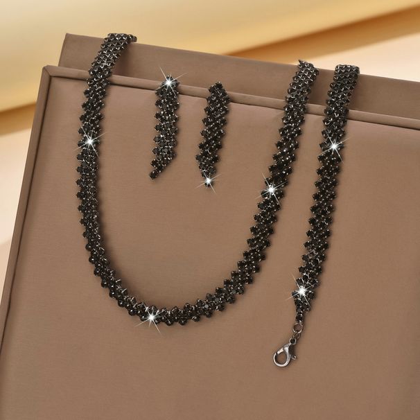 Women’s Jewelry Set Fashion Jewelry Simple Full Diamond Black Personality Clavicle Chain Necklace Earrings Bracelet Set_ipsvogv.com