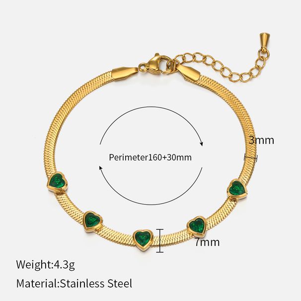 Women’s Jewelry Set Fashion French Retro Emerald Love Necklace Set Personality Fashion Personality Trend Five Heart Shaped Snake Bone Chain_ipsvogv.com