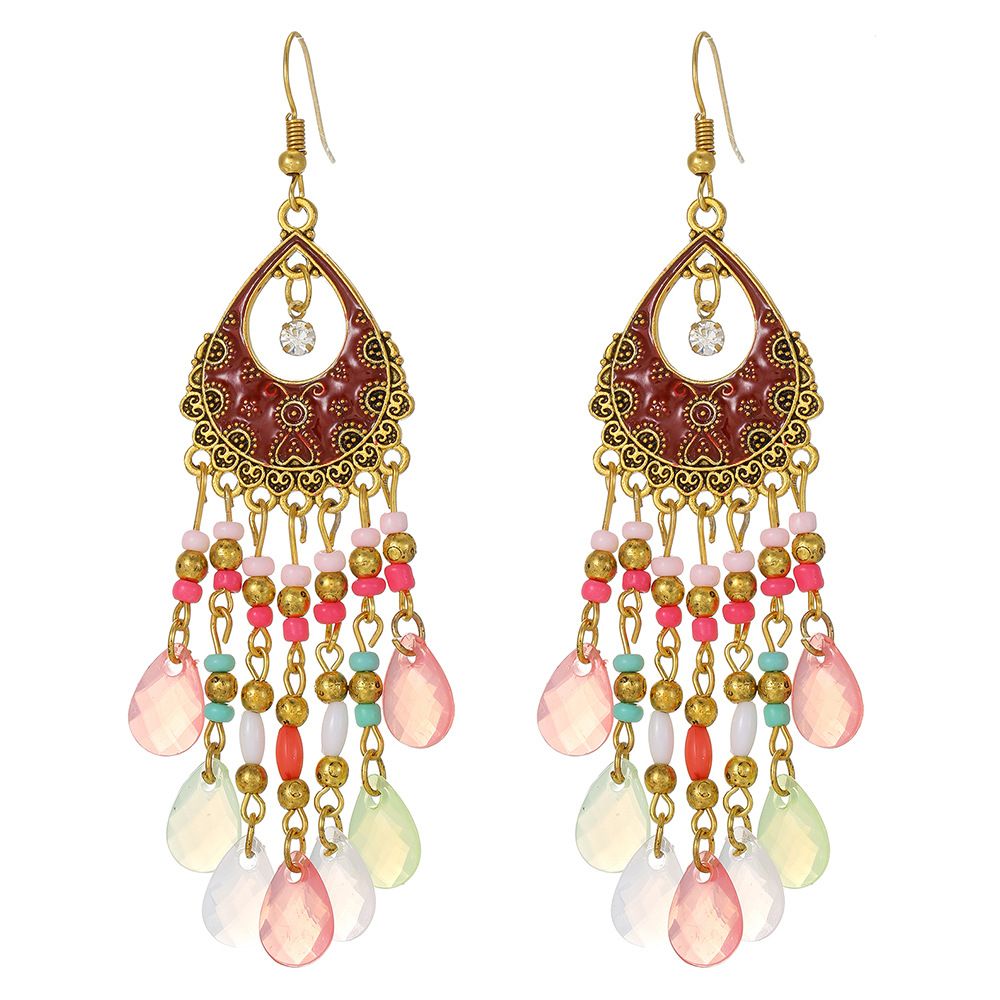 Women’s Jewelry Set Fashion Multi Layer Water Drop Rice Bead Tassel Earrings Retro Ethnic Style Personality Color Rice Bead Oil Drop Earrings_ipsvogv.com