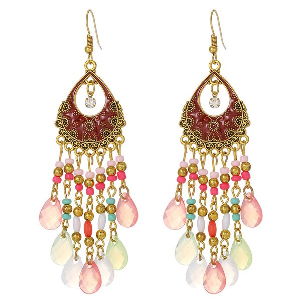 Women’s Jewelry Set Fashion Multi Layer Water Drop Rice Bead Tassel Earrings Retro Ethnic Style Personality Color Rice Bead Oil Drop Earrings_ipsvogv.com