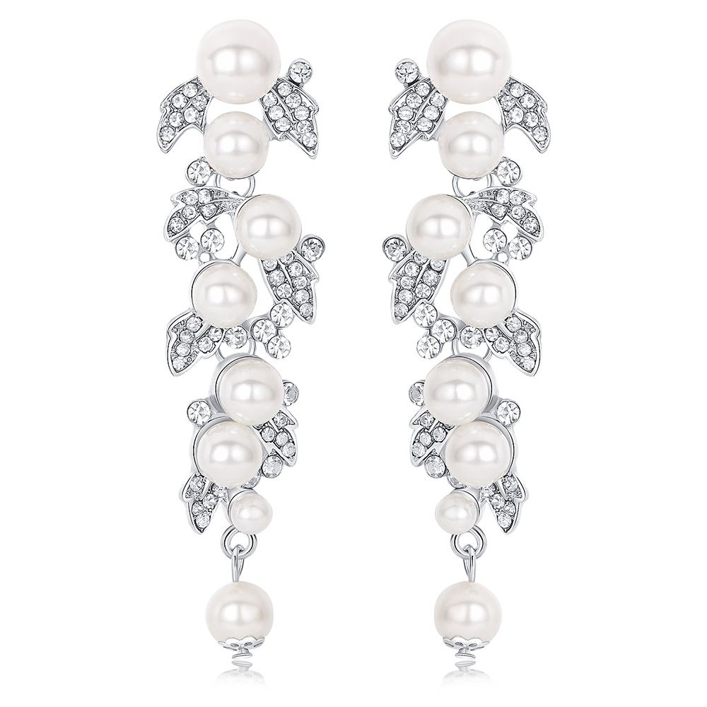 Korean Style Bride Pearl Earrings Long Handmade Non-Pierced Ear Clips Wedding Dress Shooting Accessories Wholesale_ipsvogv.com