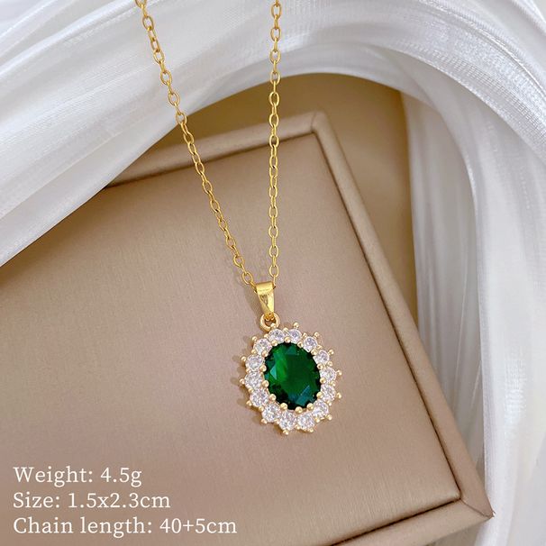 Steel 【 Titanium 】 Egg Shaped Green Light Luxury Temperament Gorgeous Full Diamond Necklace Women's Versatile Collarbone 【 】_ipsvogv.com