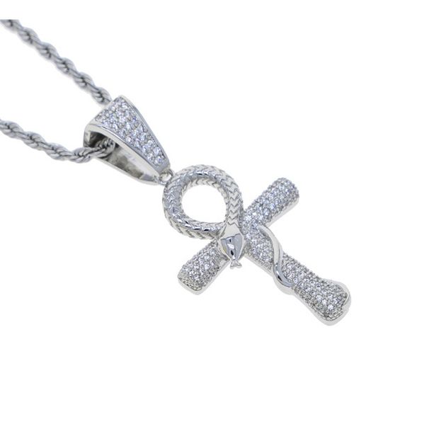 Hip Hop New Snake Cross Pendant Fashion Trend Inlaid Zircon Men's Necklace_ipsvogv.com