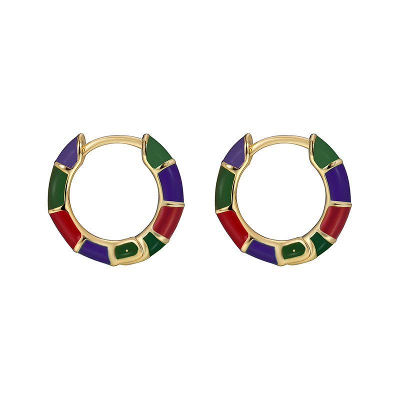 Sweet Cool Lifebuoy Color Drop Glue Earrings Female Simple Versatile Style Copper Ear Buckle_ipsvogv.com