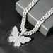 Elegant Necklace With 9mm Cuban Chain Butterfly Pendant Choker Hip Hop Jewelry_ipsvogv.com