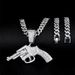 Hip hop men's jewelry trendy exaggerated full diamond gun pendant Cuban chain accessories necklace neck chain_ipsvogv.com