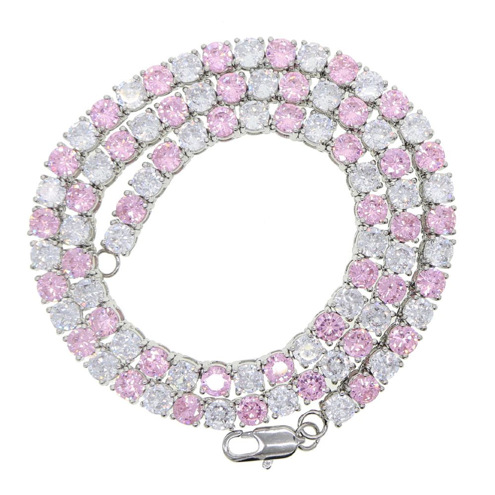 Pink And White 5mm Zircon Tennis Chain Tennis Chain Women's Pendant Hip Hop Necklace_ipsvogv.com