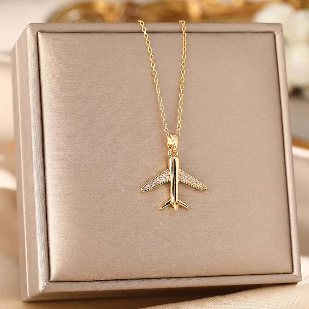 Personalized Hip-hop With Diamond Inlaid Airplane Pendant, Titanium Steel Necklace, Women's Instagram Trend Sweater_ipsvogv.com