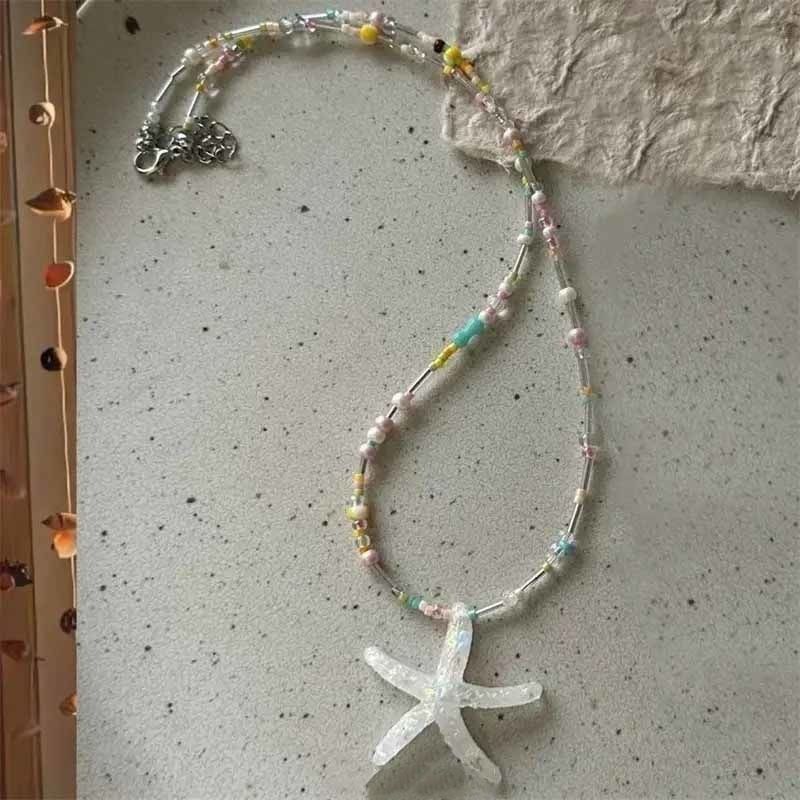 Dancing Starfish Summer Beach Fresh Dopamine Colorful Y2k Star Bead Collarbone Chain Sweet Cool Layered Necklace_ipsvogv.com