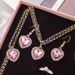 Creative simple temperament women's pink love necklace bracelet earrings ring set_ipsvogv.com
