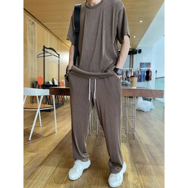 Men's Clothing short sleeved trousers suit men's loose large size cool high end two piece suit for middle aged and young people sports a set of_ipsvogv.com