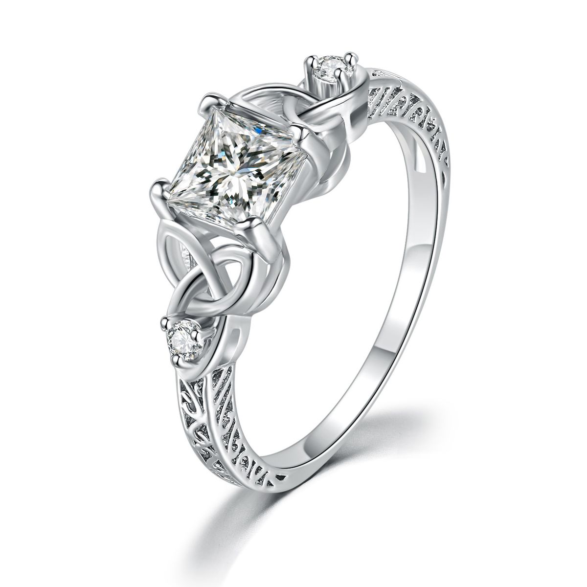 Fashion Celtic knot engagement ring for women Princess square zircon platinum plated jewelry_ipsvogv.com