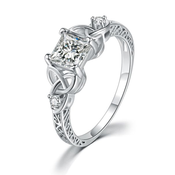 Fashion Celtic knot engagement ring for women Princess square zircon platinum plated jewelry_ipsvogv.com