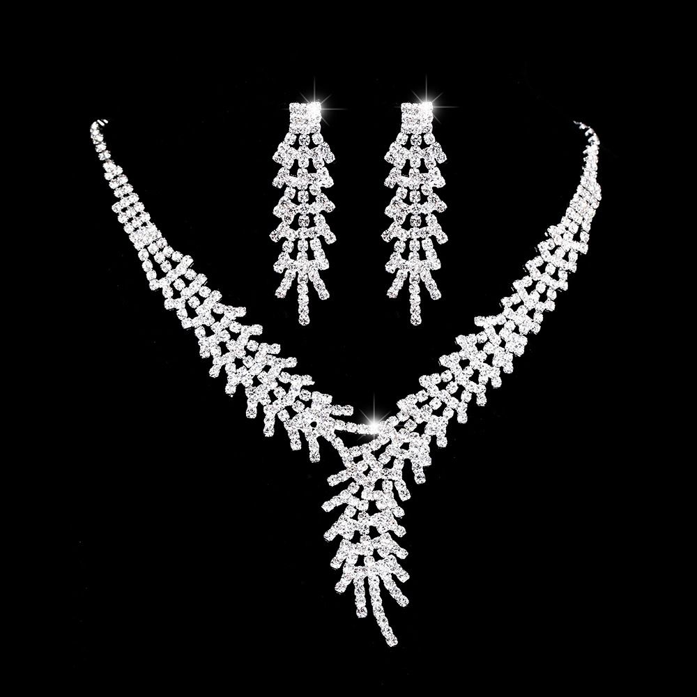 Ice Flower Diamond Necklace & Earrings Set - Hollow Design For Women, Luxury Wedding & Party Jewelry_ipsvogv.com