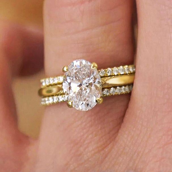 Cao Shi's Four Claw Inlaid Ring, Three Sets Of Light Luxury Design Jewelry, Elliptical Zircon Ring For Women_ipsvogv.com